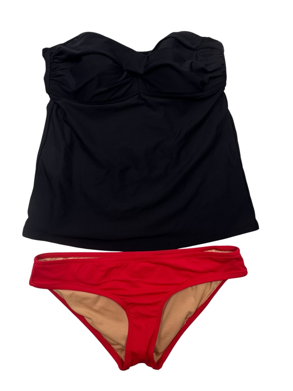 J. Crew Red Twist Front Strapless Tankini Top size XS + Bikini Bottoms S